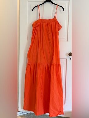 For Days Orange Organic Cotton Poplin Maxi Dress w/ Adjustable Straps & Pockets